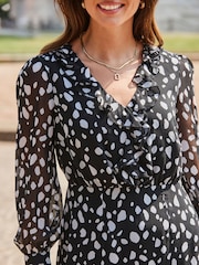 Sosandar Black Spot Print Ruffle Detail Pencil Dress - Image 5 of 5