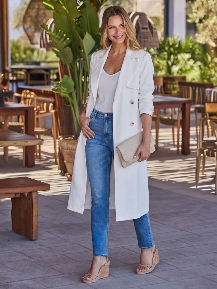 Sosandar Cream Longline Belted Trench Coat - Image 1 of 5 Sosandar Cream Longline Belted Trench Coat - Image 1 of 5