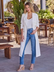 Sosandar Cream Longline Belted Trench Coat - Image 2 of 5
