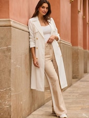 Sosandar Cream Longline Belted Trench Coat - Image 3 of 5