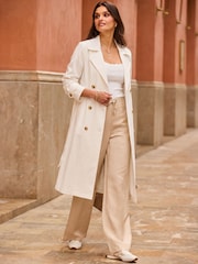 Sosandar Cream Longline Belted Trench Coat - Image 5 of 5