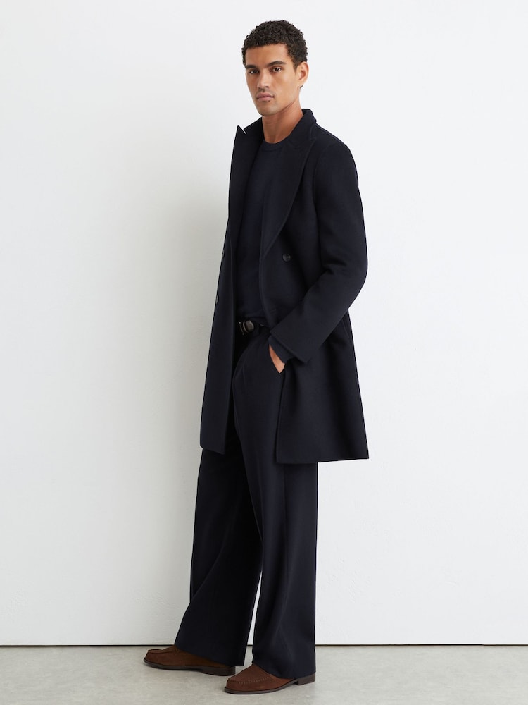 Reiss Navy Dusk Wool-Blend Double-Breasted Epsom Overcoat - Image 1 of 9