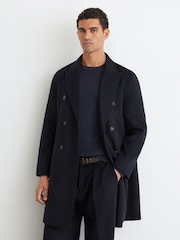 Reiss Navy Dusk Wool-Blend Double-Breasted Epsom Overcoat - Image 6 of 9