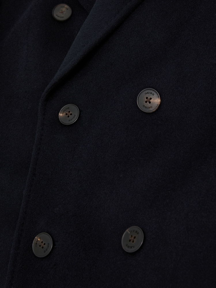 Reiss Navy Dusk Wool-Blend Double-Breasted Epsom Overcoat - Image 9 of 9