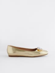 Gold Forever Comfort® Square Toe Bow Trim Ballerinas - Image 5 of 8