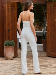 Sosandar Cream Halter Neck Waistcoat Jumpsuit - Image 3 of 5