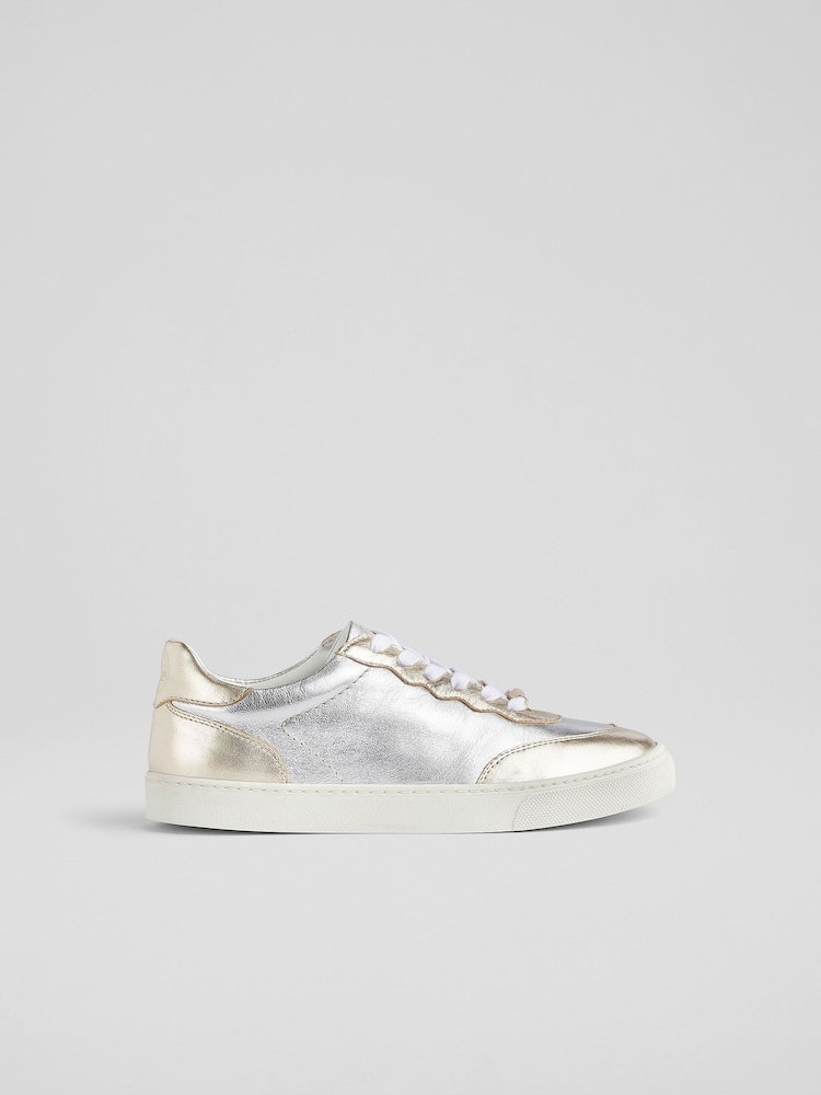 LK Bennett Gold Runner Leather Trainers - Image 1 of 3