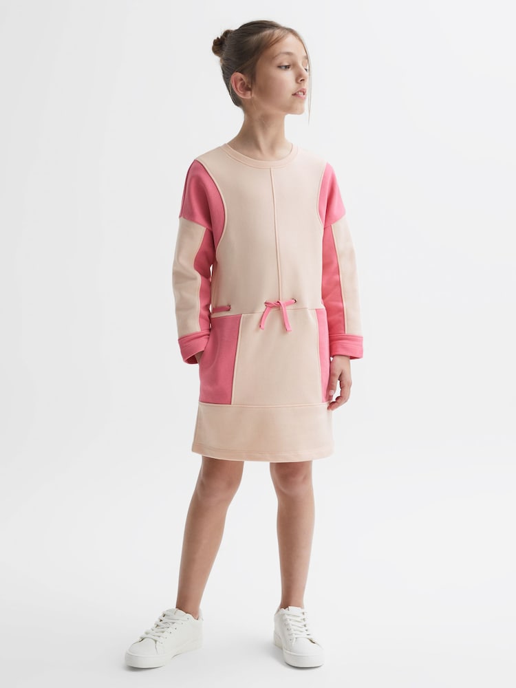 Reiss Pink Storm 9-14 yrs Colourblock Cotton Drawstring Dress - Image 1 of 6