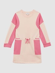 Reiss Pink Storm 9-14 yrs Colourblock Cotton Drawstring Dress - Image 2 of 6