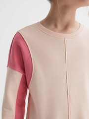 Reiss Pink Storm 9-14 yrs Colourblock Cotton Drawstring Dress - Image 4 of 6
