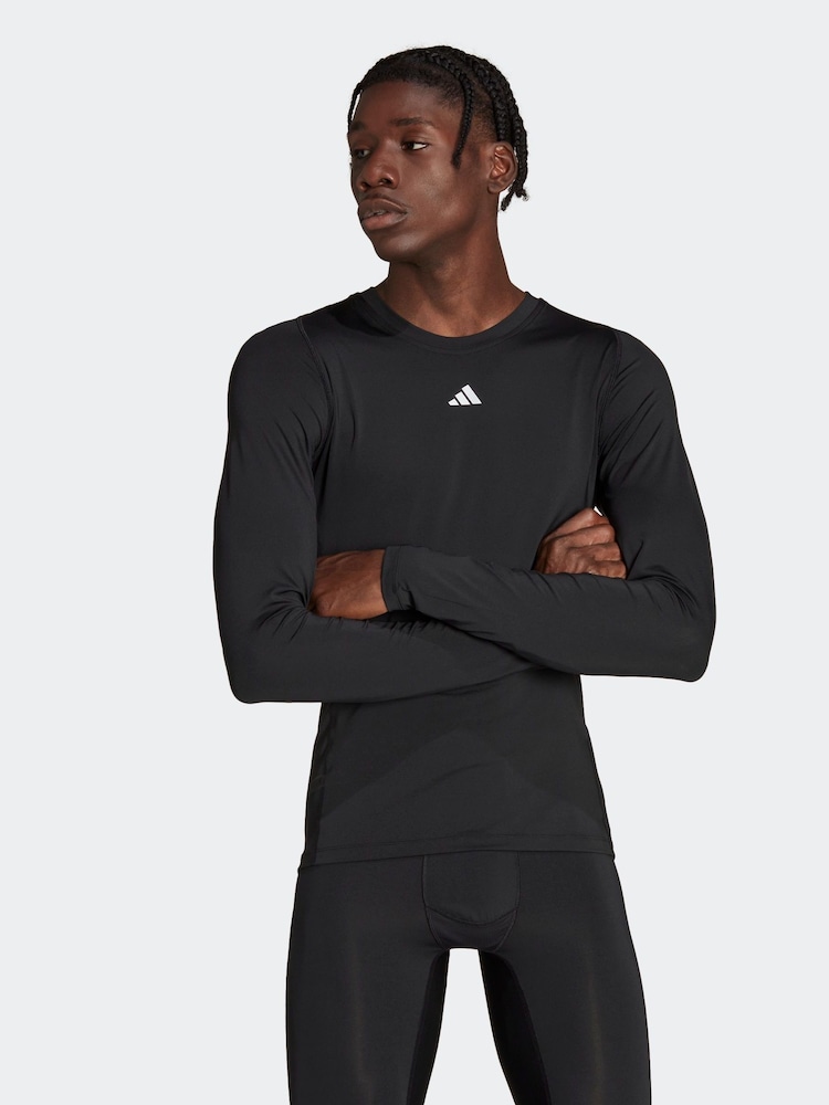 adidas Black Techfit Aeroready Long Sleeve Top - Image 1 of 7