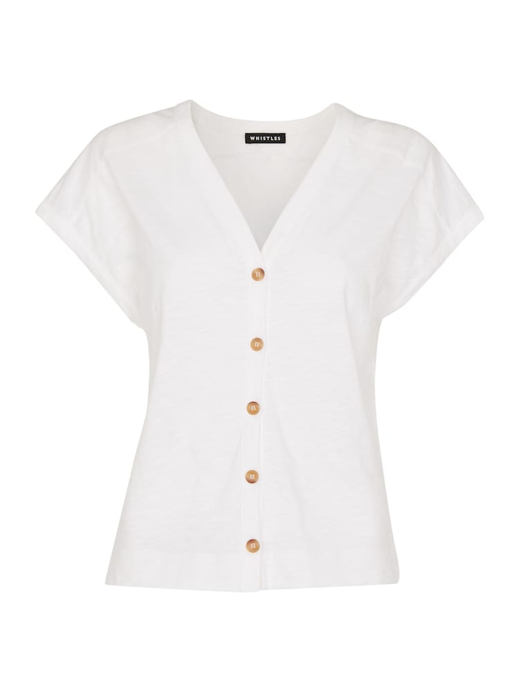 Whistles White Aubrie Button Through 100% Cotton Top - Image 4 of 4
