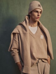 Reiss Jeremy Monogram Wool Relaxed V-Neck Jumper - Imagen 1 de 7