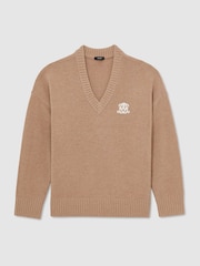Reiss Jeremy Monogram Wool Relaxed V-Neck Jumper - Imagen 2 de 7