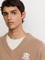 Reiss Jeremy Monogram Wool Relaxed V-Neck Jumper - Imagen 5 de 7