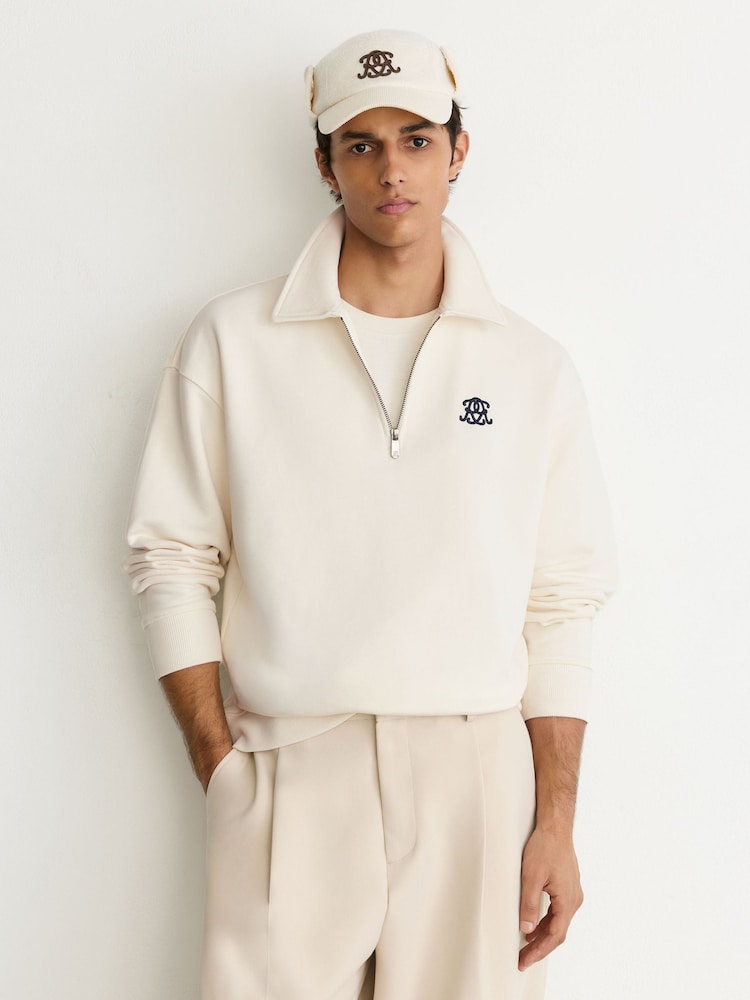 Off White - Reiss Avi Monogram Relaxed puspiedurkņu sporta krekls - Attēls 1 no 6