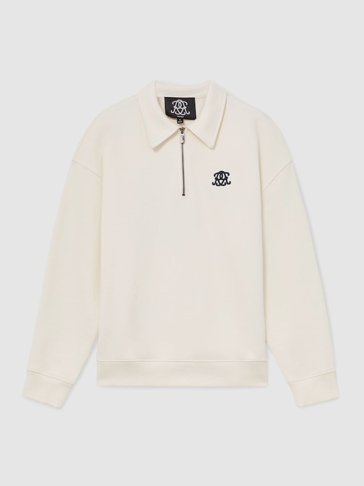 Off White - Reiss Avi Monogram Relaxed puspiedurkņu sporta krekls - Attēls 2 no 6