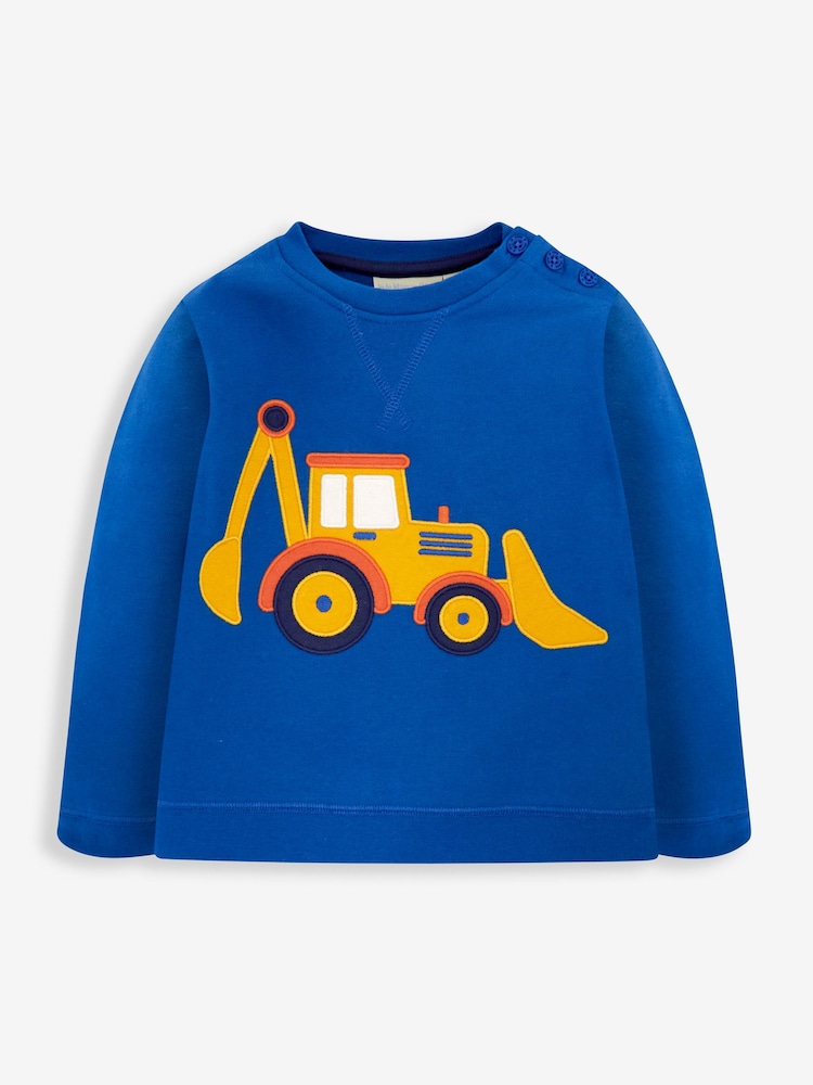 JoJo Maman Bébé Cobalt Blue Digger Appliqué Sweatshirt - Image 1 of 2
