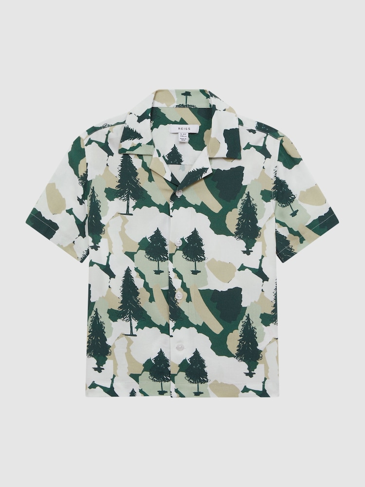 Reiss Green Saxon 9-14 yrs Cuban Collar Short Sleeve Shirt - Image 2 of 6