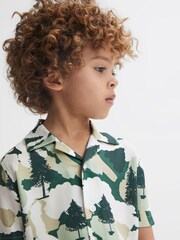 Reiss Green Saxon 9-14 yrs Cuban Collar Short Sleeve Shirt - Image 4 of 6