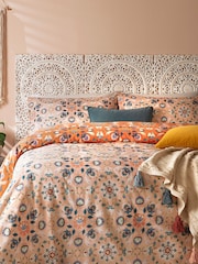 furn. Orange Ochre Yellow Folk Flora Floral Reversible Duvet Cover and Pillowcase Set - Image 2 of 4