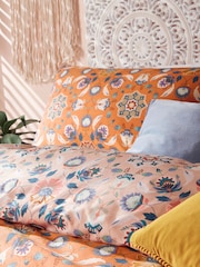 furn. Orange Ochre Yellow Folk Flora Floral Reversible Duvet Cover and Pillowcase Set - Image 4 of 4