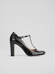 LK Bennett Black Patent Leather Annalise T-Bar Shoes - Image 1 of 4