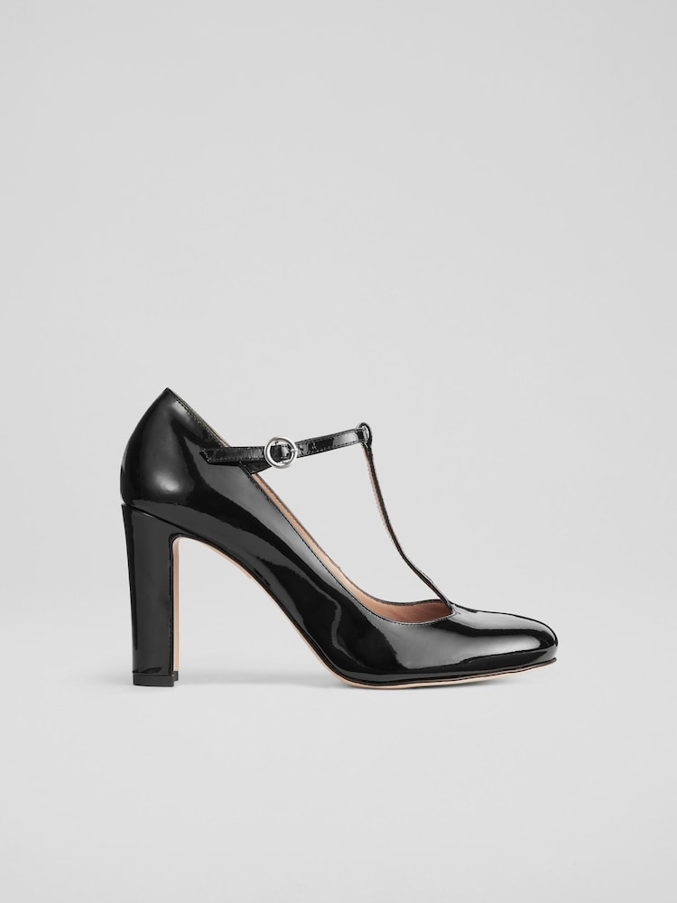 LK Bennett Black Patent Leather Annalise T-Bar Shoes - Image 1 of 4