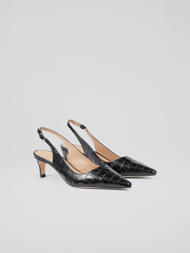 LK Bennett Croc Effect Leather Kitten Heels - Imagem 2 de 4