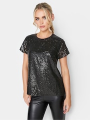 PixieGirl Petite Black Sequin Front T-Shirt - Image 1 of 4