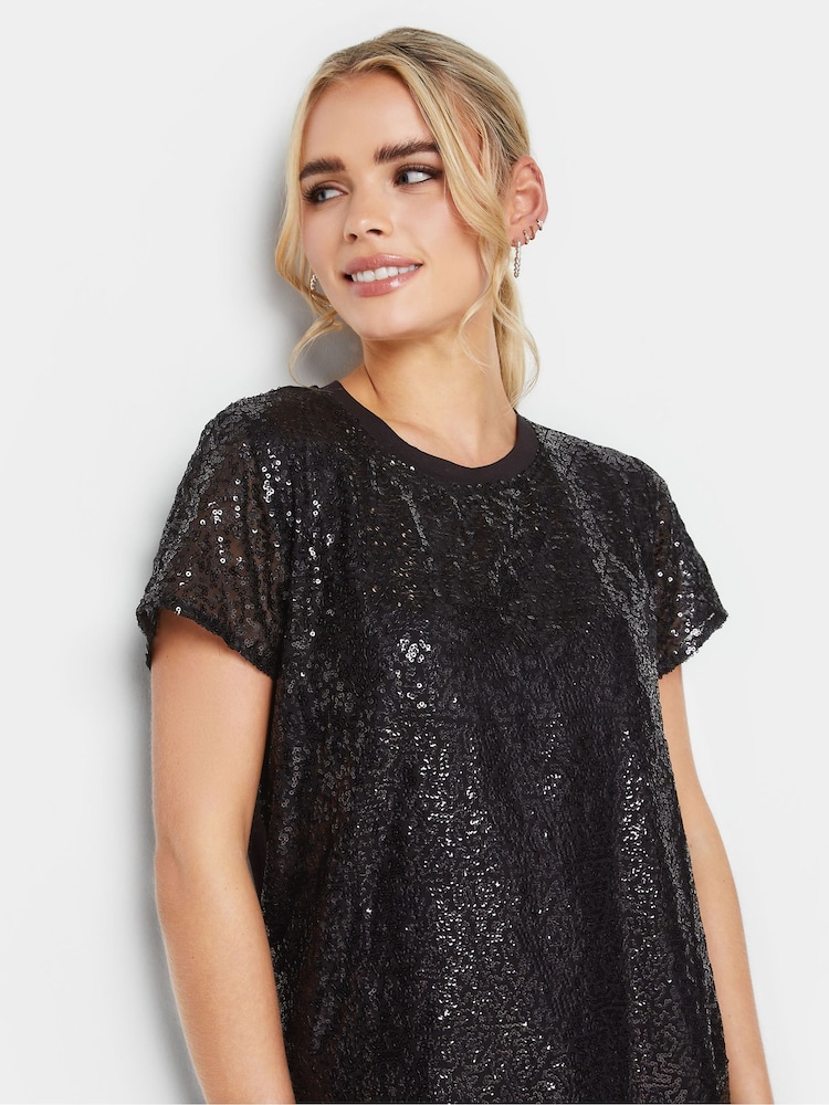 PixieGirl Petite Black Sequin Front T-Shirt - Image 4 of 4