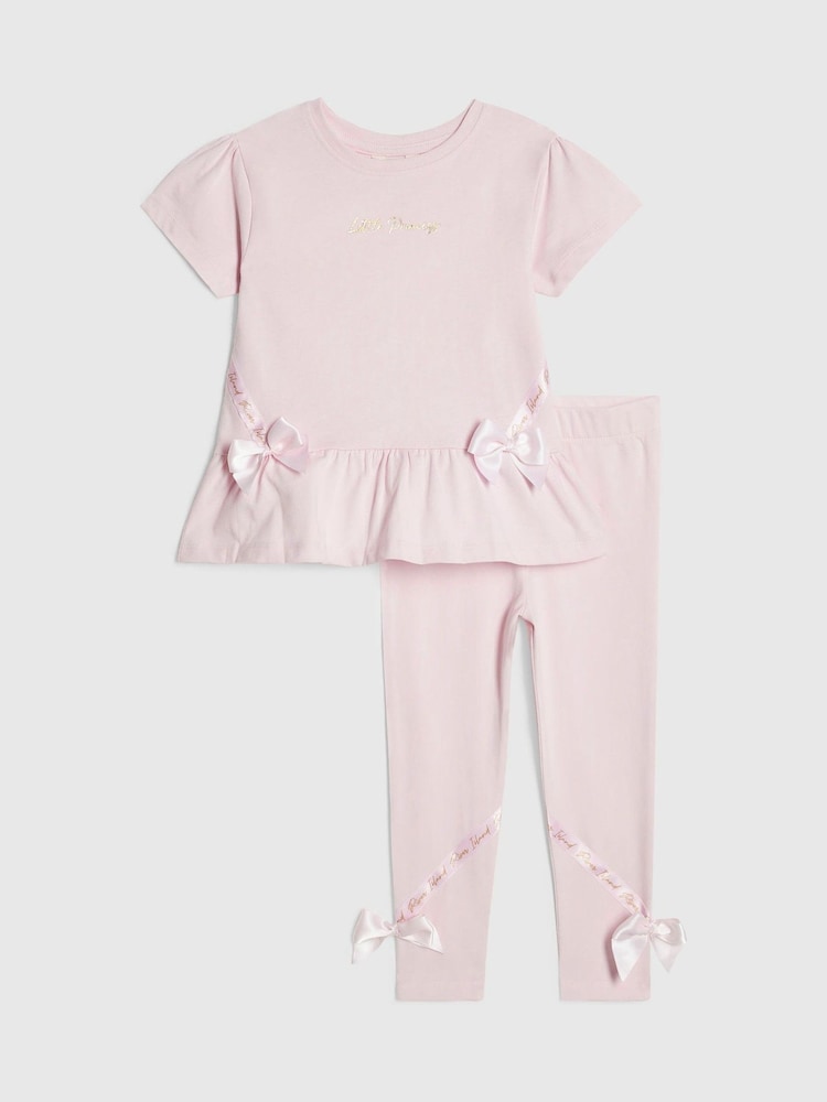 River Island Pink Satin Bow T-Shirt & Legging Set - Image 1 of 5 River Island Pink Satin Bow T-Shirt & Legging Set - Image 1 of 5