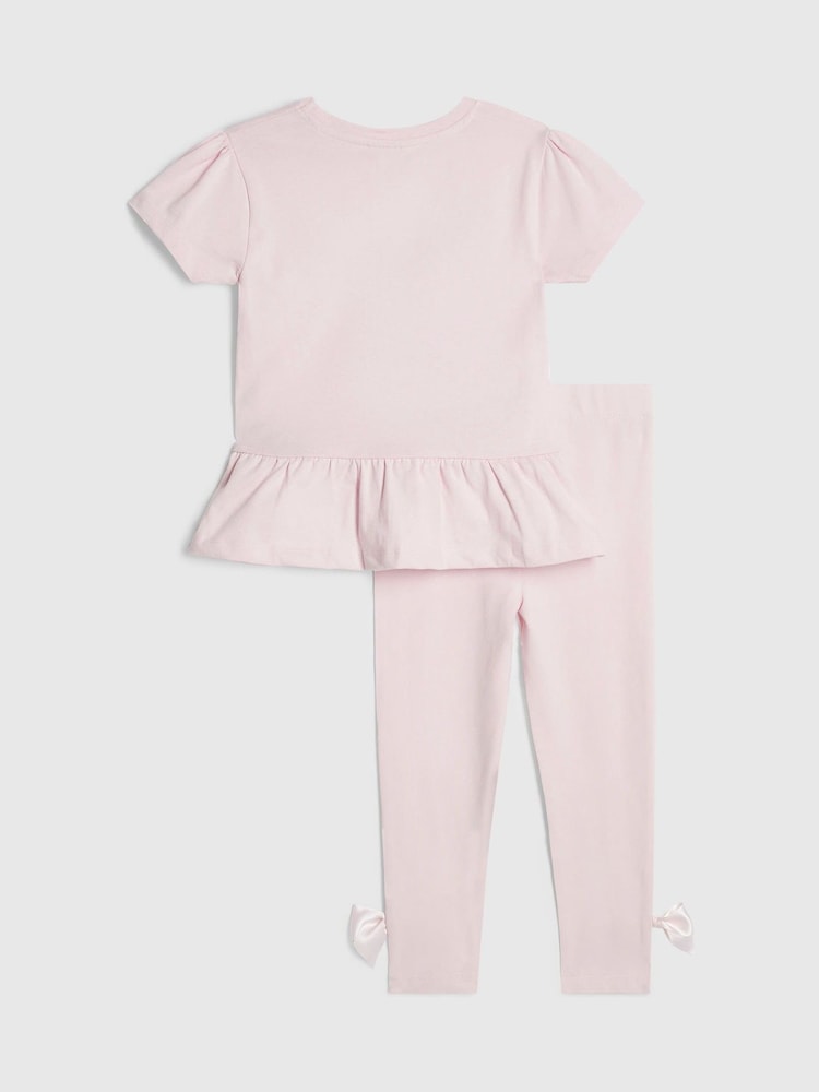 River Island Pink Satin Bow T-Shirt & Legging Set - Image 2 of 5 River Island Pink Satin Bow T-Shirt & Legging Set - Image 2 of 5