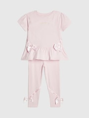 River Island Pink Satin Bow T-Shirt & Legging Set - Image 3 of 5