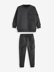 Charcoal Grey Set Utility Crew Neck Sweatshirt and Cargo Jogger Set (3-16yrs) - Image 1 of 4