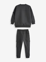 Charcoal Grey Set Utility Crew Neck Sweatshirt and Cargo Jogger Set (3-16yrs) - Image 2 of 4