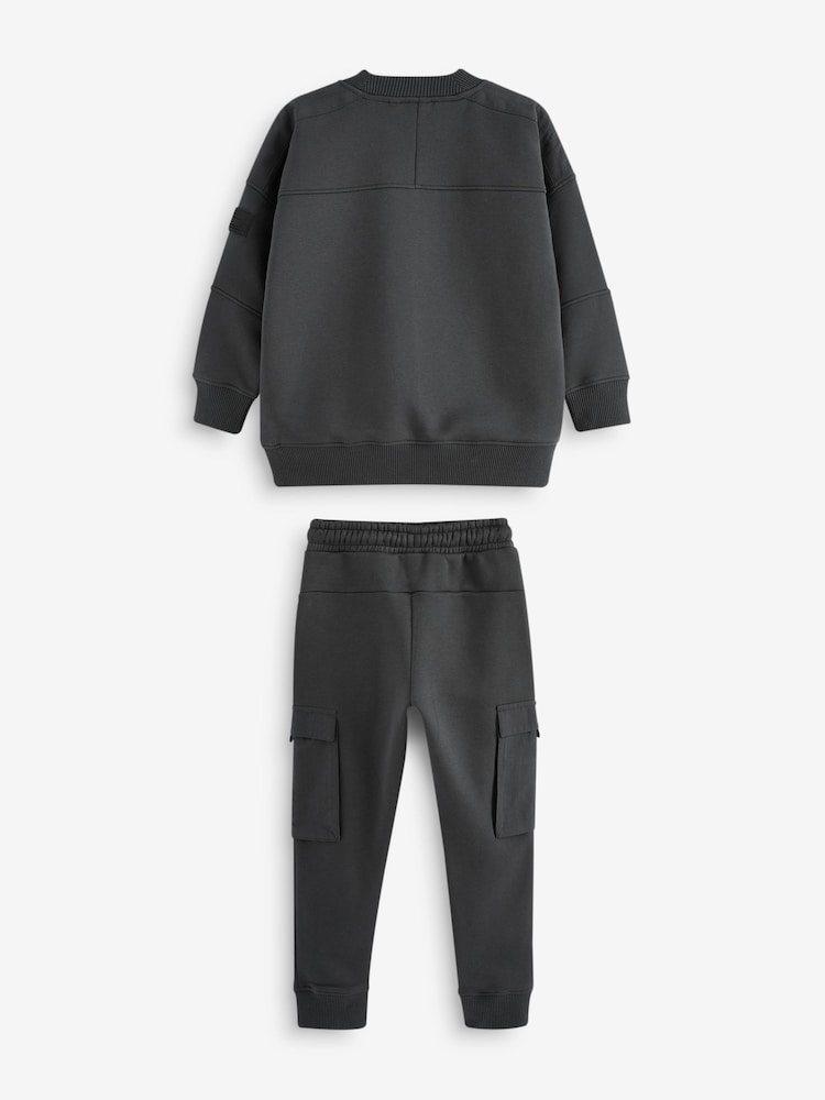 Charcoal Grey Set Utility Crew Neck Sweatshirt and Cargo Jogger Set (3-16yrs) - Image 2 of 4