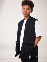 Black/White Utility Zip Front Vest and T-Shirt Set (3-16yrs) - Image 1 of 9