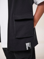 Black/White Utility Zip Front Vest and T-Shirt Set (3-16yrs) - Image 3 of 9
