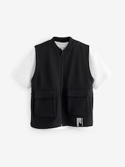 Black/White Utility Zip Front Vest and T-Shirt Set (3-16yrs) - Image 5 of 9
