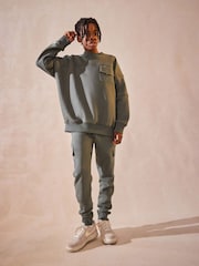Sage Green Set Utility Crew Neck Sweatshirt and Cargo Jogger Set (3-16yrs) - Image 2 of 11