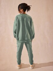 Sage Green Set Utility Crew Neck Sweatshirt and Cargo Jogger Set (3-16yrs) - Image 6 of 11