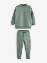 Sage Green Set Utility Crew Neck Sweatshirt and Cargo Jogger Set (3-16yrs) - Image 8 of 11