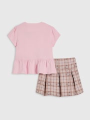River Island Pink Check Frill Bow Top & Skirt Set - Image 2 of 5