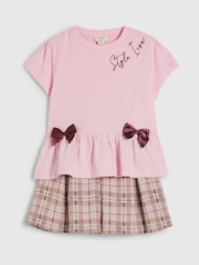 River Island Pink Check Frill Bow Top & Skirt Set - Image 3 of 5