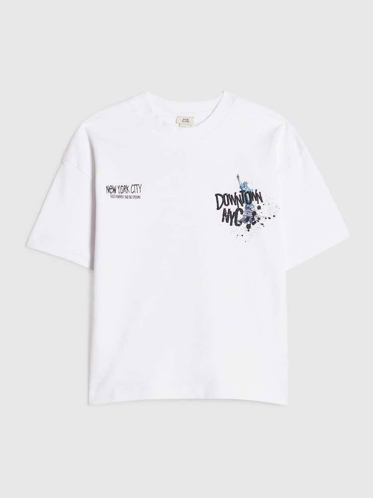 River Island White NYC Graphic Regular Fit T-Shirt - Image 1 of 4