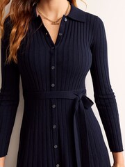 Boden Blue Rachel Knitted Shirt Dress - Image 4 of 6