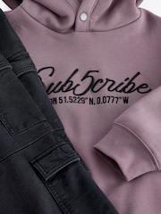 Plum Purple Subscribe 100% Cotton Hoodie and Parachute Set (3-16yrs) - Image 7 of 7