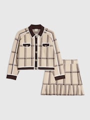 River Island Cream Check Cardigan & Skirt Set - Image 1 of 5