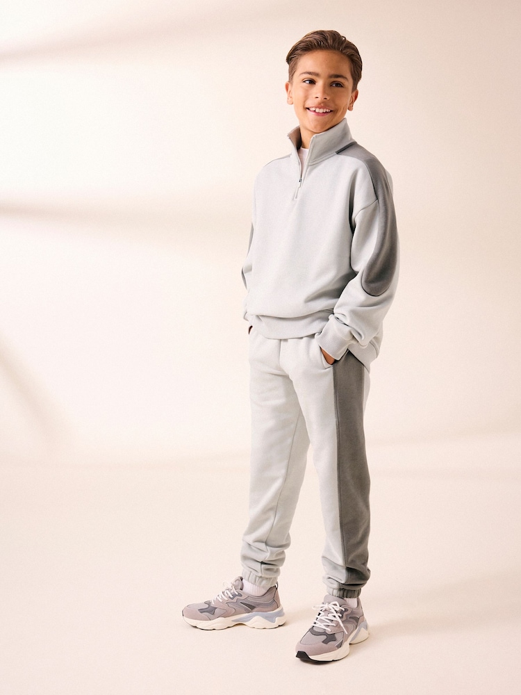 Grey Zip Neck Sweat Top and Jogger Set (3-16yrs) - Image 1 of 6